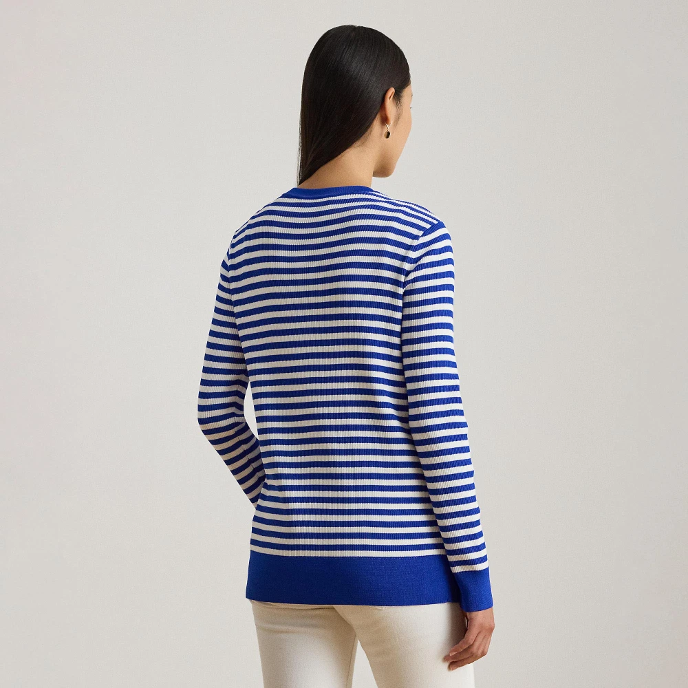 Γυναικεία Ριγέ Ζακέτα Lauren Ralph Lauren με V Λαιμόκοψη σε Μπλε και Λευκό