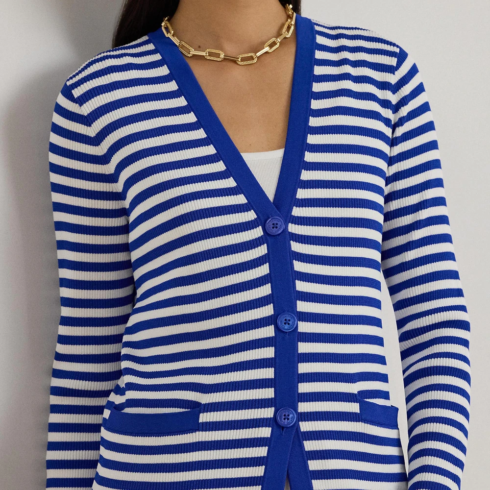 Γυναικεία Ριγέ Ζακέτα Lauren Ralph Lauren με V Λαιμόκοψη σε Μπλε και Λευκό