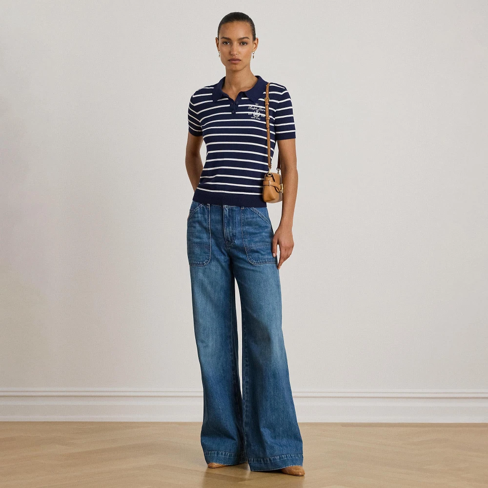 Γυναικείο Ριγέ Πουλόβερ Polo Lauren Ralph Lauren από Βαμβάκι-Βισκόζη σε Μπλε και Λευκό