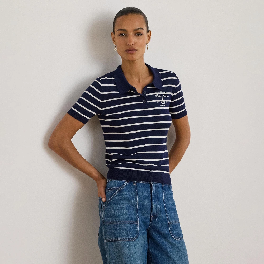 Γυναικείο Ριγέ Πουλόβερ Polo Lauren Ralph Lauren από Βαμβάκι-Βισκόζη σε Μπλε και Λευκό