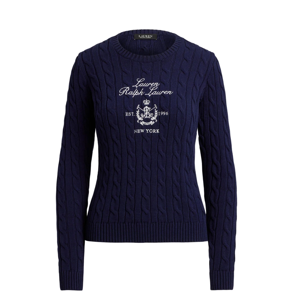 Γυναικείο Πουλόβερ Lauren Ralph Lauren με Πλεκτό Καρό και Κεντημένο Έμβλημα σε Μπλε