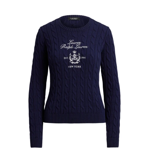Γυναικείο Πουλόβερ Lauren Ralph Lauren με Πλεκτό Καρό και Κεντημένο Έμβλημα σε Μπλε