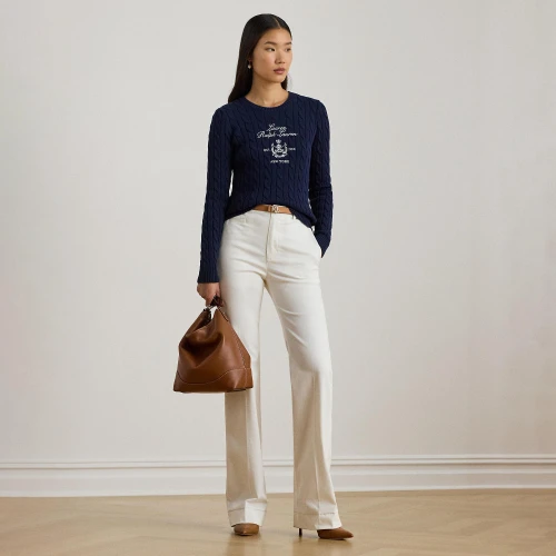 Γυναικείο Πουλόβερ Lauren Ralph Lauren με Πλεκτό Καρό και Κεντημένο Έμβλημα σε Μπλε