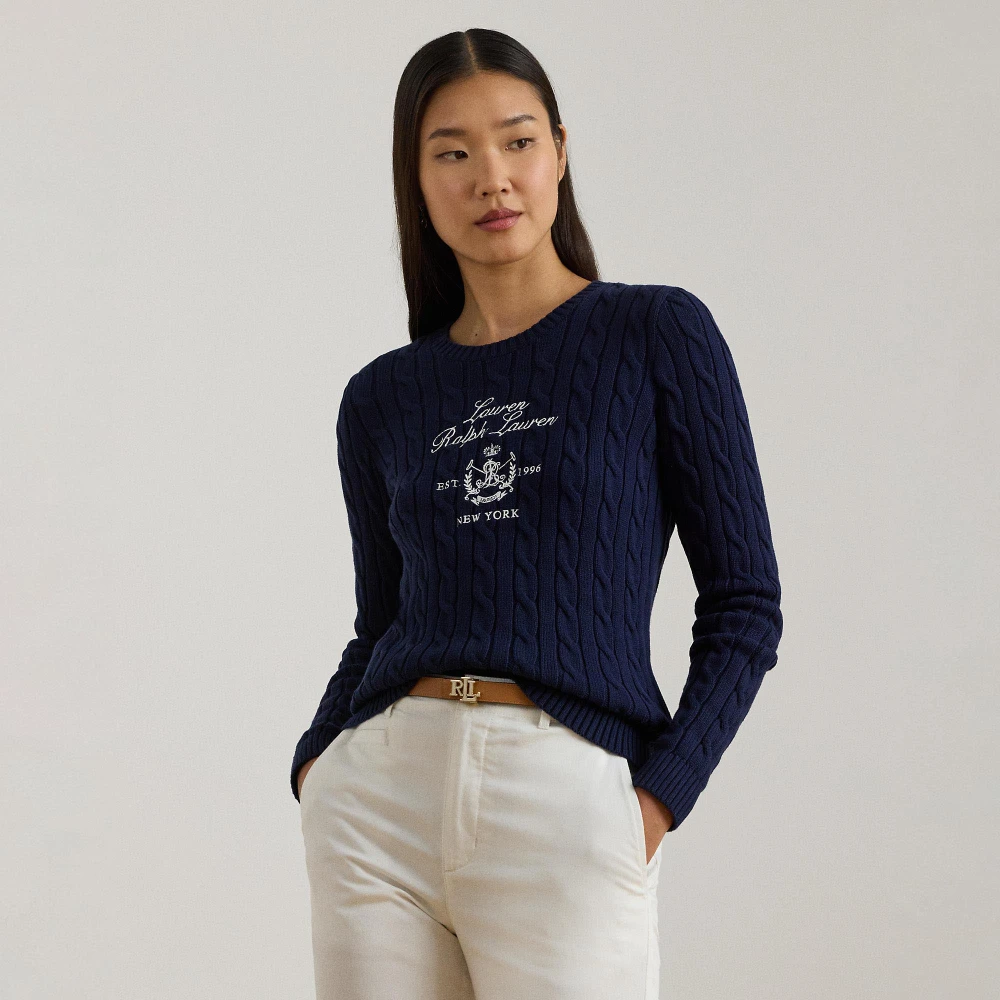 Γυναικείο Πουλόβερ Lauren Ralph Lauren με Πλεκτό Καρό και Κεντημένο Έμβλημα σε Μπλε