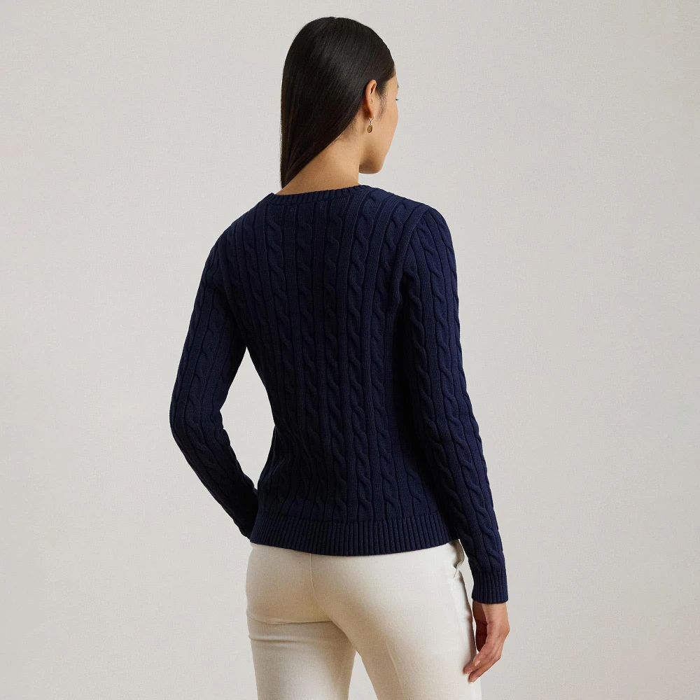Γυναικείο Πουλόβερ Lauren Ralph Lauren με Πλεκτό Καρό και Κεντημένο Έμβλημα σε Μπλε
