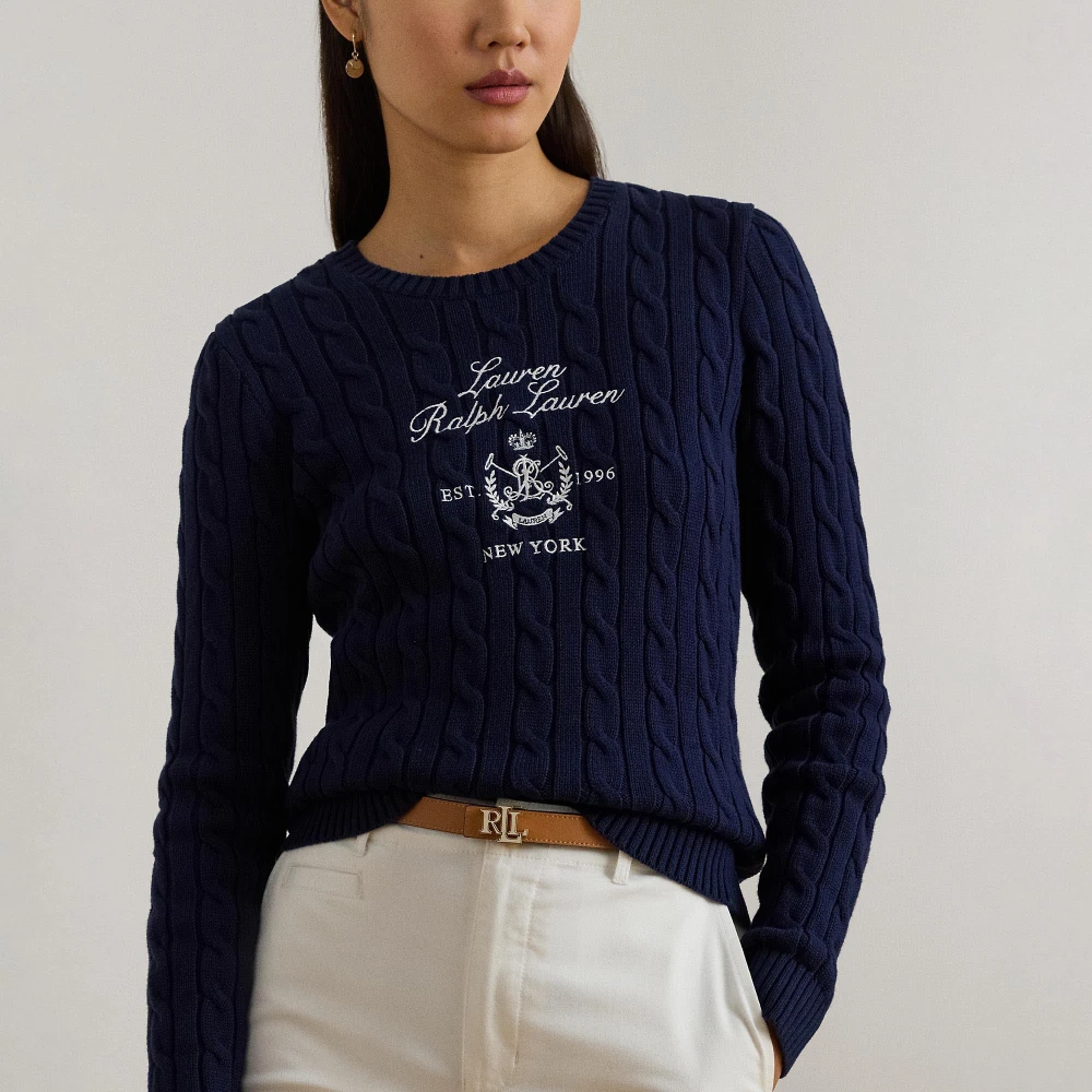 Γυναικείο Πουλόβερ Lauren Ralph Lauren με Πλεκτό Καρό και Κεντημένο Έμβλημα σε Μπλε