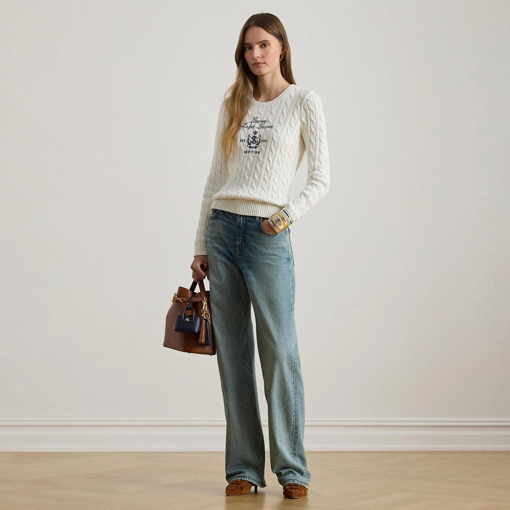 Γυναικείο Πουλόβερ Lauren Ralph Lauren με Κεντημένο Έμβλημα σε Λευκό