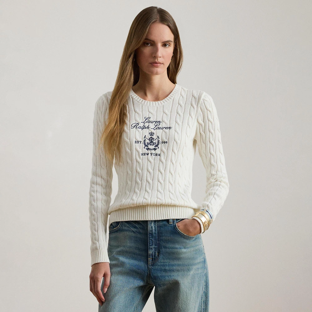 Γυναικείο Πουλόβερ Lauren Ralph Lauren με Κεντημένο Έμβλημα σε Λευκό