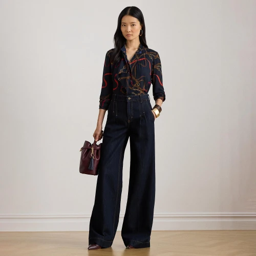 Γυναικείο Τζιν Παντελόνι Lauren Ralph Lauren με Πιέτες και Φαρδύ Ποδόγυρο σε Απόχρωση Vayra Wash