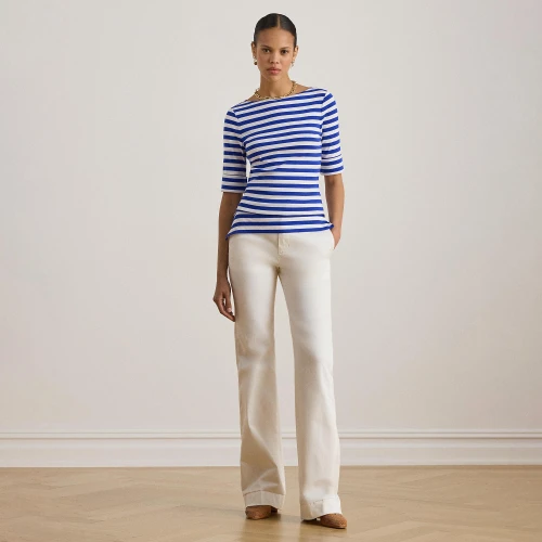 Γυναικείο Ριγέ Μπλουζάκι Lauren Ralph Lauren με Λαιμόκοψη Μπόατ