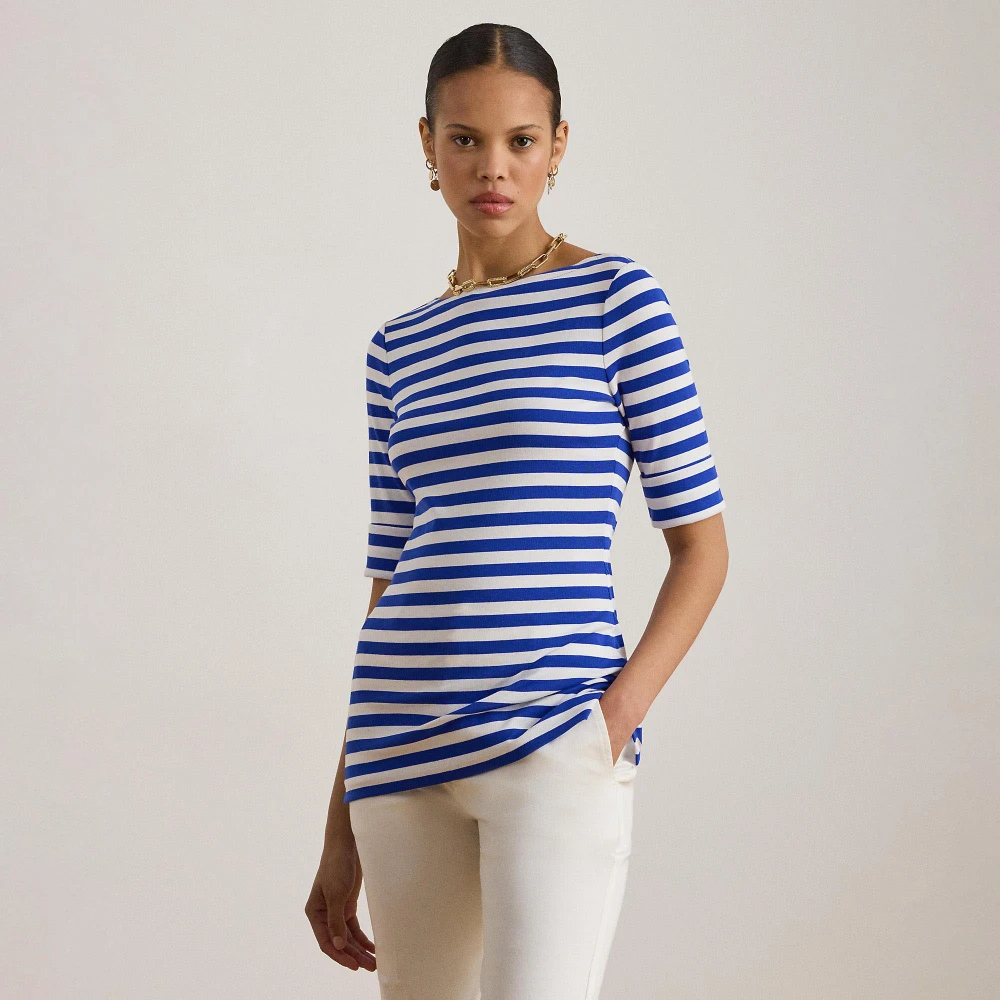 Γυναικείο Ριγέ Μπλουζάκι Lauren Ralph Lauren με Λαιμόκοψη Μπόατ