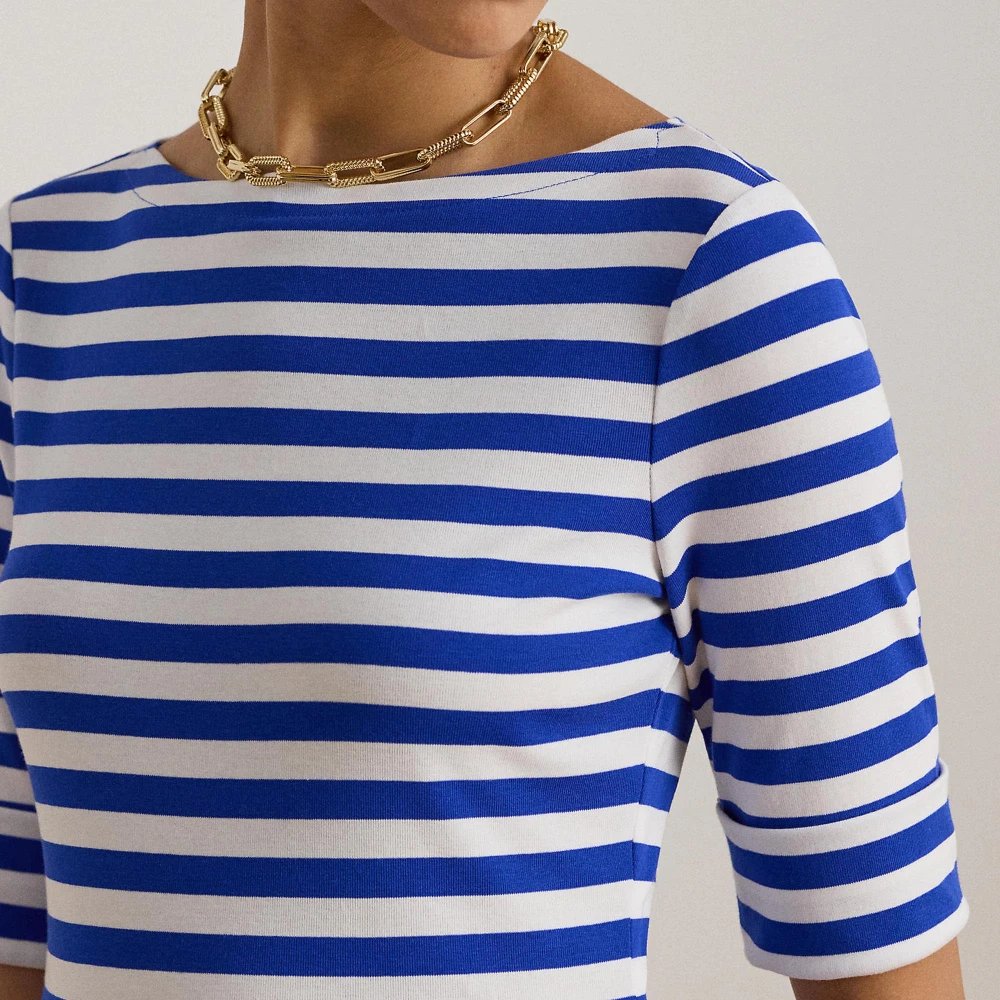 Γυναικείο Ριγέ Μπλουζάκι Lauren Ralph Lauren με Λαιμόκοψη Μπόατ