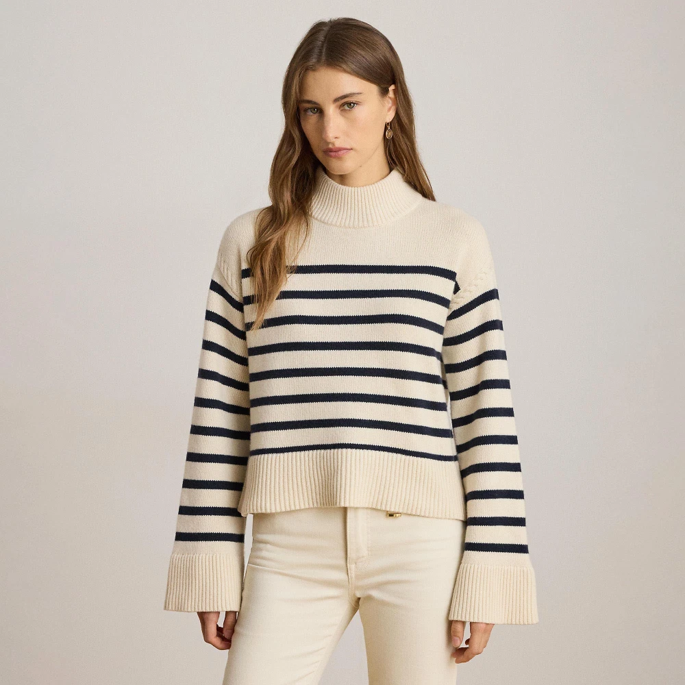 Γυναικείο Ριγέ Πλεκτό Lauren Ralph Lauren από Μάλλινο Μείγμα σε Εκρού και Μπλε