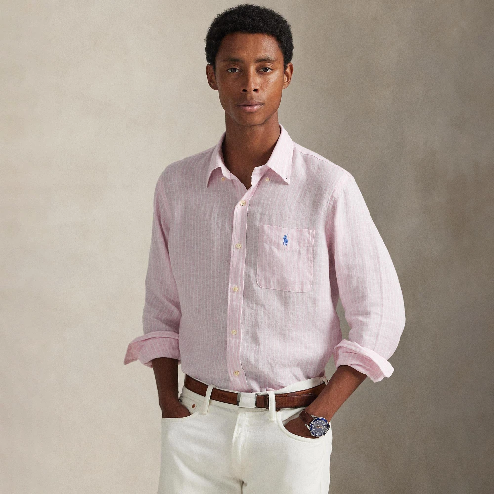 Ριγέ λινό πουκάμισο Custom Fit Polo Ralph Lauren