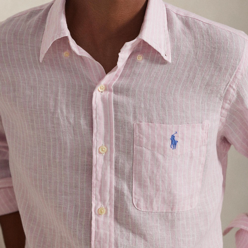 Ριγέ λινό πουκάμισο Custom Fit Polo Ralph Lauren
